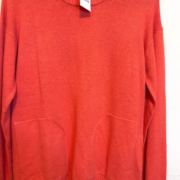 J. Crew Vibrant Orange Crewneck Sweater with large front pockets. Size S - Picture 3 of 5